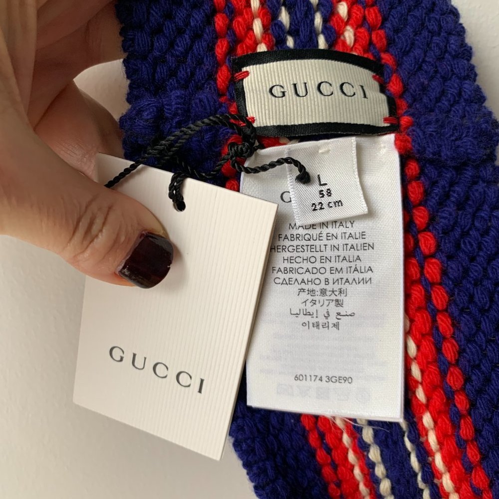Gucci Wool Blend Twist Headband In Navy and Red - Picture 4 of 4